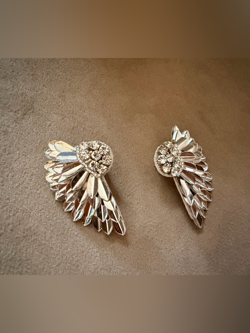 Silver Winged Crystal Stud Earrings for Women